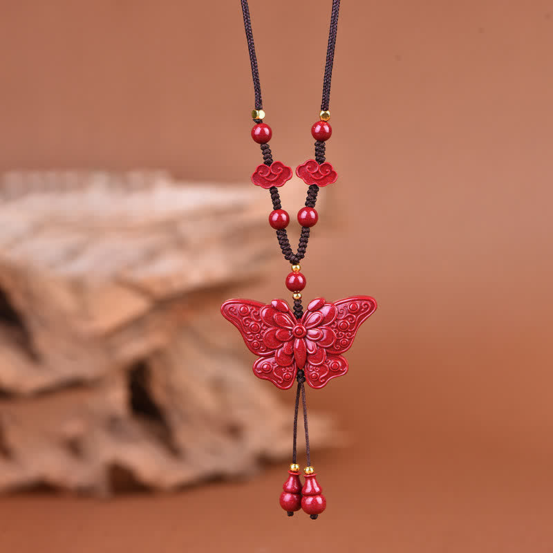 Buddha Stones Collana Cinnabar Butterfly Freedom Rope - image 1