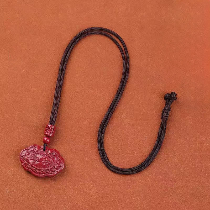 Buddha Stones Collana portafortuna con lucchetto Ruyi e personaggio Fu Cinnabar - image 1