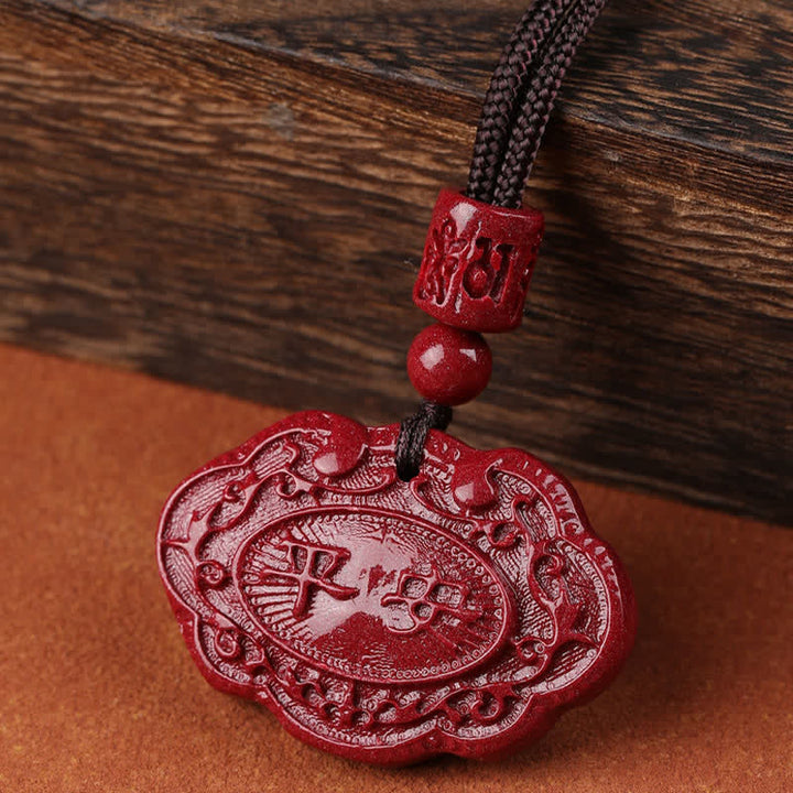 Buddha Stones Collana portafortuna con lucchetto Ruyi e personaggio Fu Cinnabar - image 2
