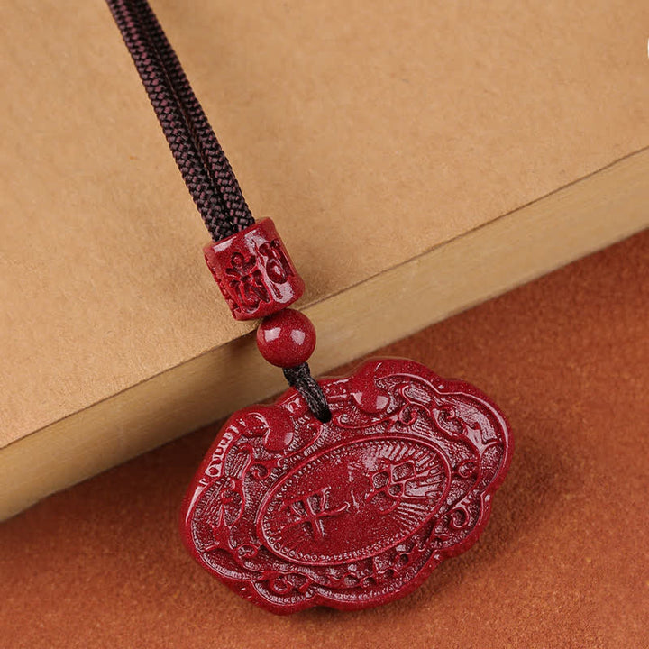 Buddha Stones Collana portafortuna con lucchetto Ruyi e personaggio Fu Cinnabar - image 9