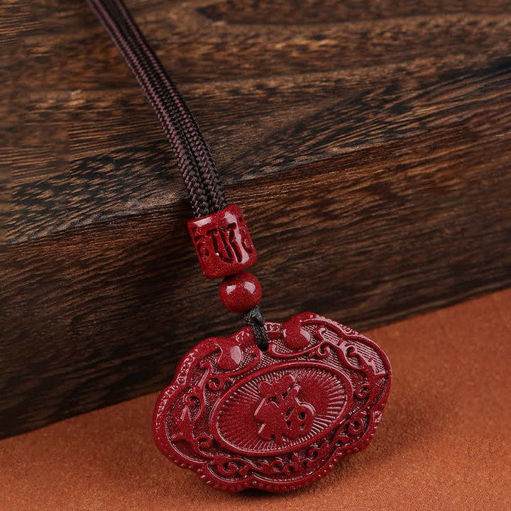 Buddha Stones Collana portafortuna con lucchetto Ruyi e personaggio Fu Cinnabar - image 3