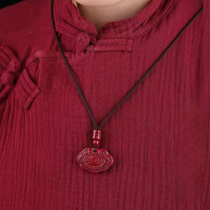 Buddha Stones Collana portafortuna con lucchetto Ruyi e personaggio Fu Cinnabar - image 11