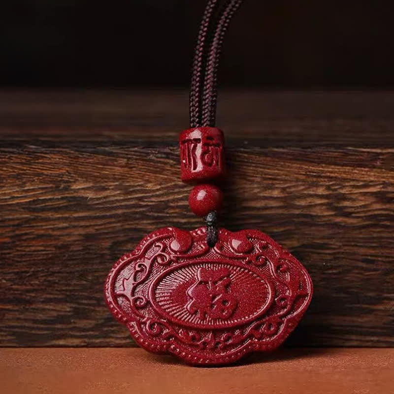 Buddha Stones Collana portafortuna con lucchetto Ruyi e personaggio Fu Cinnabar - image 7