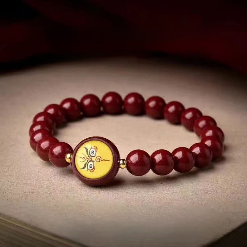 Buddha Stones Braccialetto portafortuna delle Cinque Direzioni e della Ricchezza con Cinnabro Naturale - Jambhala gialla da 8 mm (circonferenza del polso 15-16 cm) - Cinabro - image 1