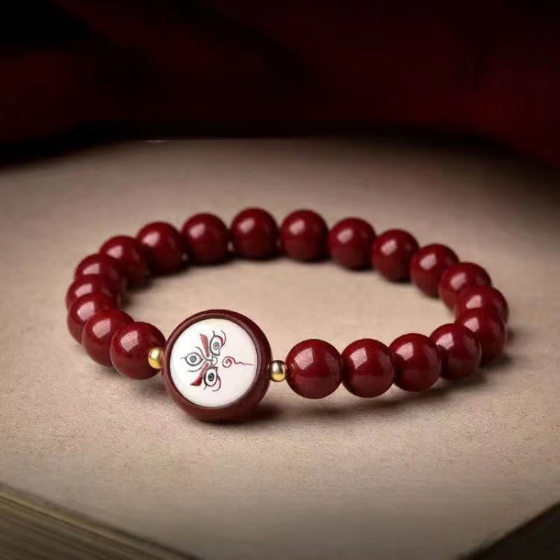 Buddha Stones Braccialetto portafortuna delle Cinque Direzioni e della Ricchezza con Cinnabro Naturale - Jambhala bianca da 8 mm (circonferenza del polso 15-16 cm) - Cinabro - image 7