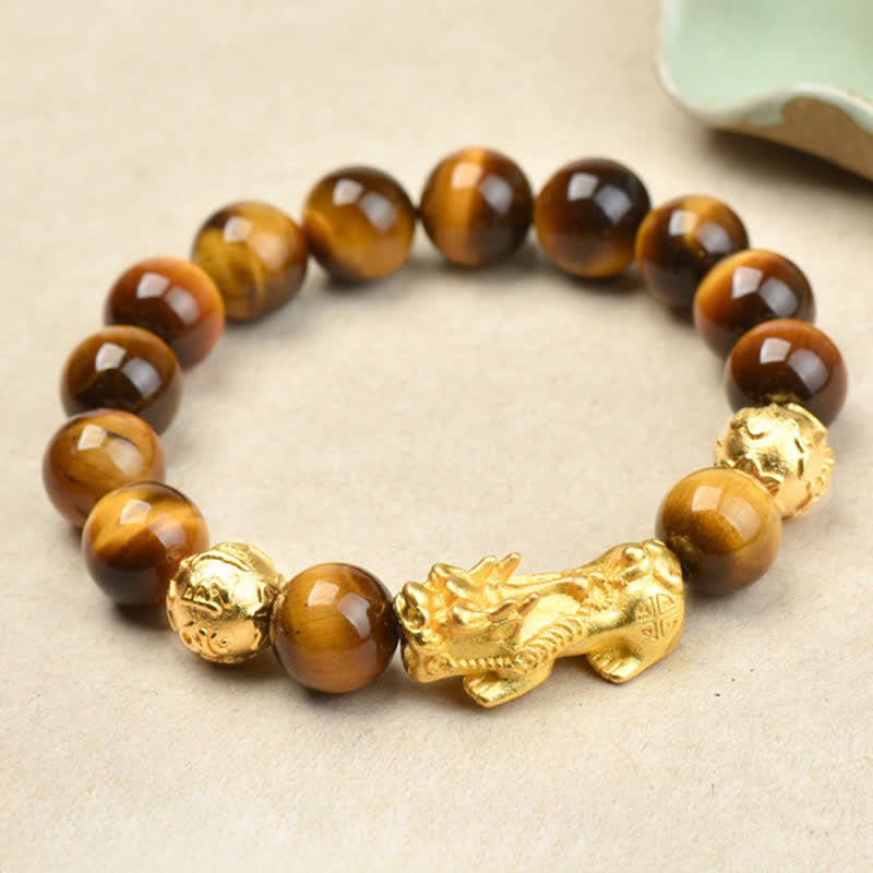 Buddha Stones Braccialetto con perline Pixiu Fu in occhio di tigre naturale, simbolo Om Mani Padme Hum, simbolo di coraggio. - Pixiu con fiocco in occhio di tigre giallo (circonferenza del polso: 17-18 cm) - image 11