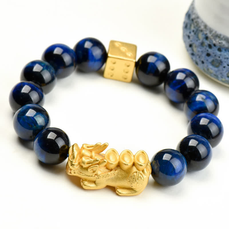 Buddha Stones Braccialetto con perline Pixiu Fu in occhio di tigre naturale, simbolo Om Mani Padme Hum, simbolo di coraggio. - Orologio Yuanbao Pixiu Occhio di Tigre Blu (Circonferenza del polso: 17–18 cm) - image 23