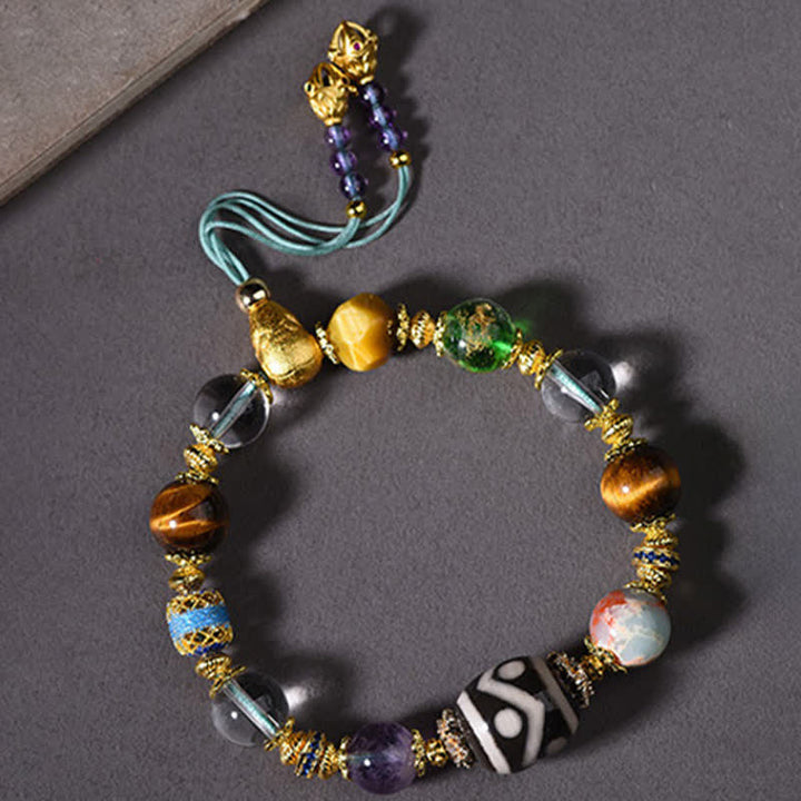 Buddha Stones Braccialetto benessere con perline Dzi naturali, ametista e occhio di tigre - image 9