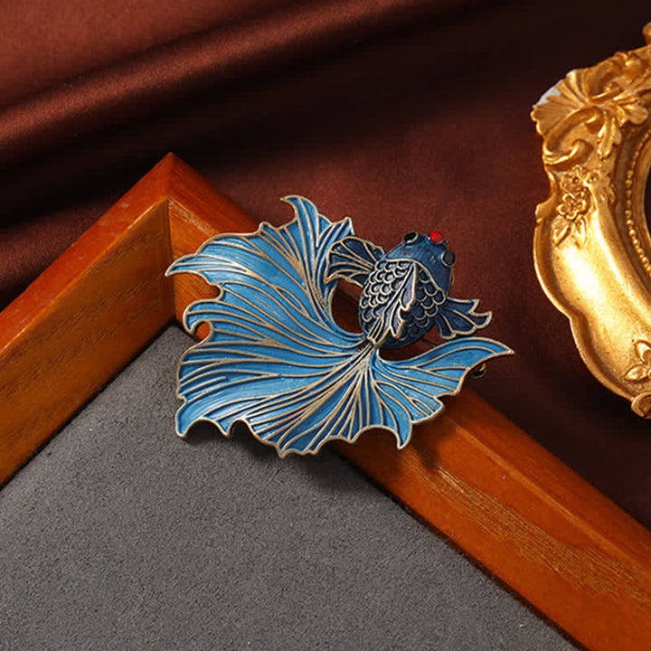 Buddha Stones Elegante spilla a forma di pesce Koi blu in smalto cloisonné - image 3