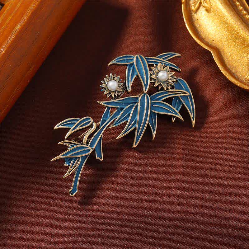 Buddha Stones Spilla elegante in bambù blu con smalto cloisonné - Bambù blu 5*2,5 cm - image 0