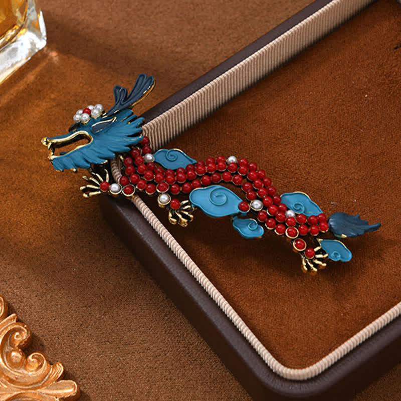 Buddha Stones Spilla portafortuna Drago Blu e Turchese Rosso - image 1