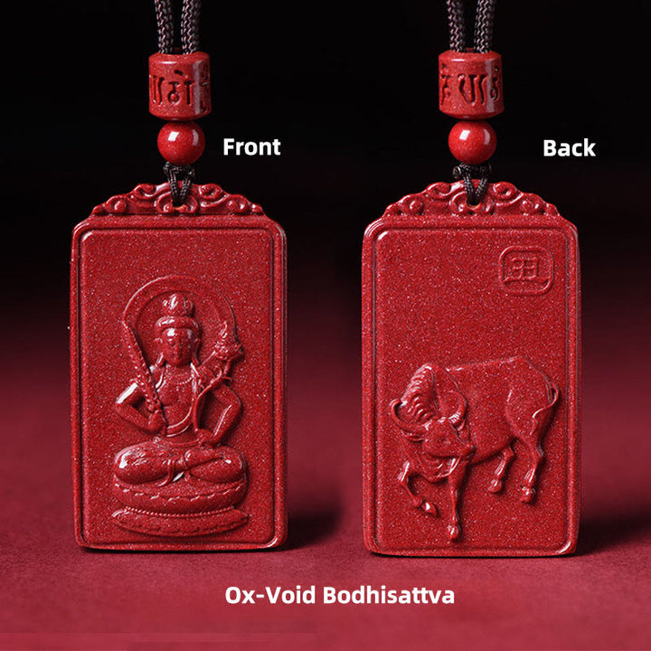 Buddha Stones Collana con ciondolo portafortuna del Buddha natale dello zodiaco cinese in cinabro - Bodhisattva del Vuoto Bue - 19*34 mm - image 7