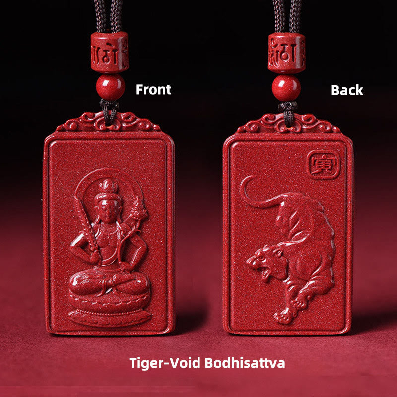 Buddha Stones Collana con ciondolo portafortuna del Buddha natale dello zodiaco cinese in cinabro - Bodhisattva del Vuoto della Tigre - 19*34 mm - image 8