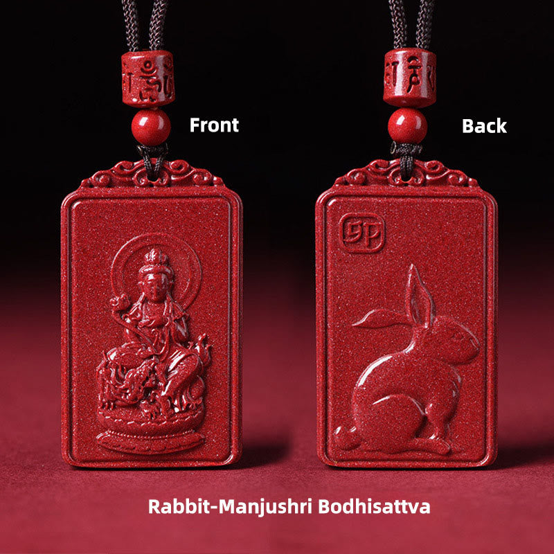 Buddha Stones Collana con ciondolo portafortuna del Buddha natale dello zodiaco cinese in cinabro - Bodhisattva Manjushri - Coniglio - 19*34 mm - image 9
