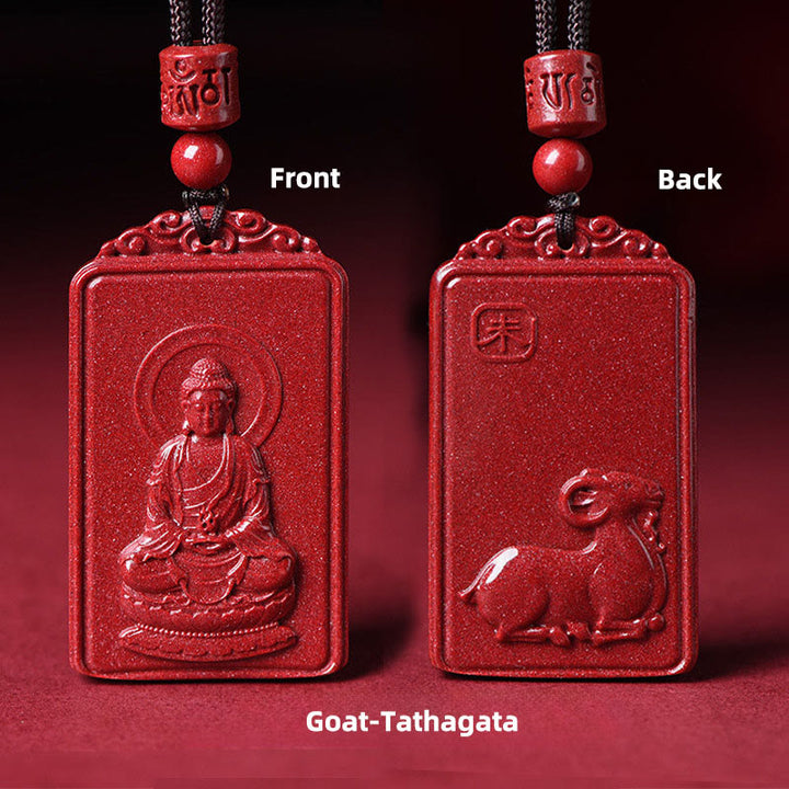 Buddha Stones Collana con ciondolo portafortuna del Buddha natale dello zodiaco cinese in cinabro - Capra-Tathagata - 19*34 mm - image 19