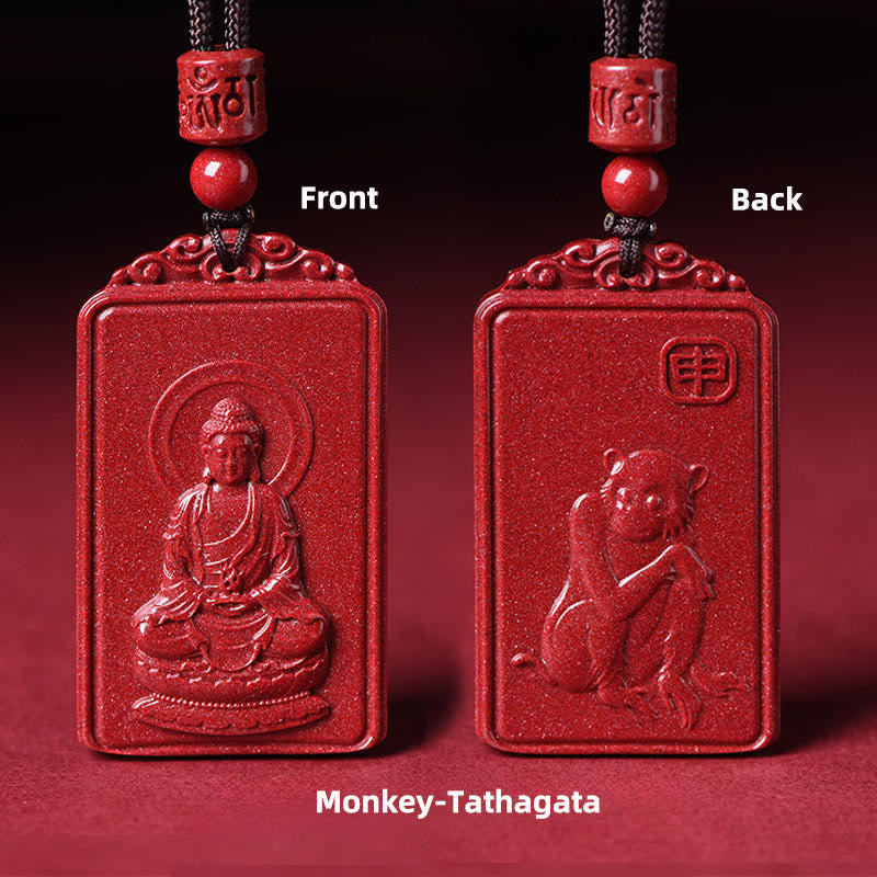Buddha Stones Collana con ciondolo portafortuna del Buddha natale dello zodiaco cinese in cinabro - Scimmia-Tathagata - 19*34 mm - image 20