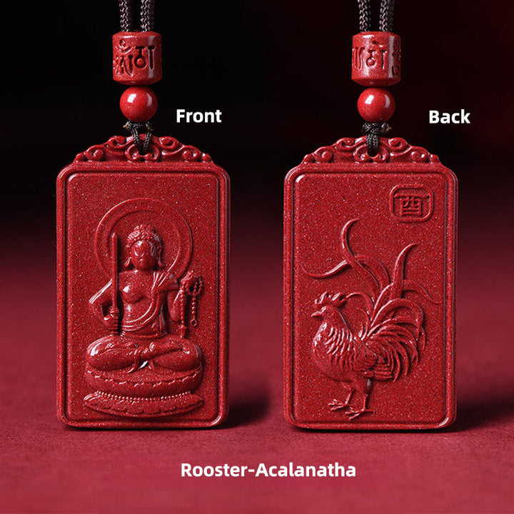 Buddha Stones Collana con ciondolo portafortuna del Buddha natale dello zodiaco cinese in cinabro - Gallo-Acalanatha - 19*34 mm - image 21