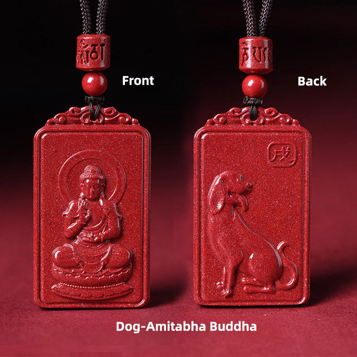 Buddha Stones Collana con ciondolo portafortuna del Buddha natale dello zodiaco cinese in cinabro - Cane-Buddha Amitabha - 19*34 mm - image 22