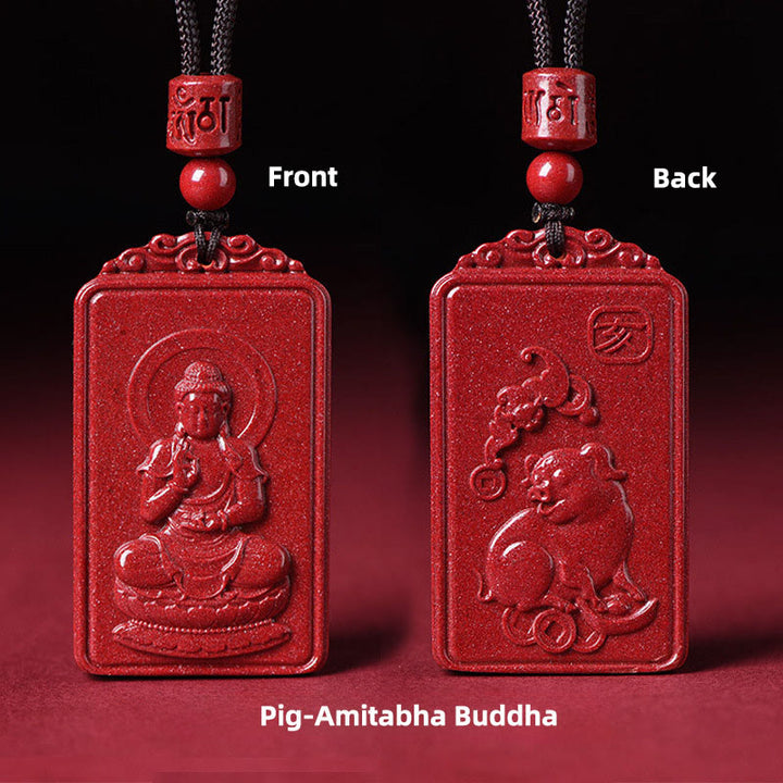 Buddha Stones Collana con ciondolo portafortuna del Buddha natale dello zodiaco cinese in cinabro - Maiale-Buddha Amitabha - 19*34 mm - image 23