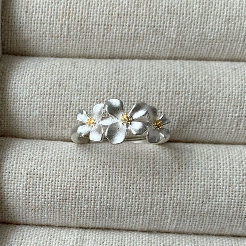 Buddha Stones Anello regolabile in argento sterling 925 con design gardenia, ideale per protezione e sicurezza. - Argento sterling 925 (regolabile) - image 0