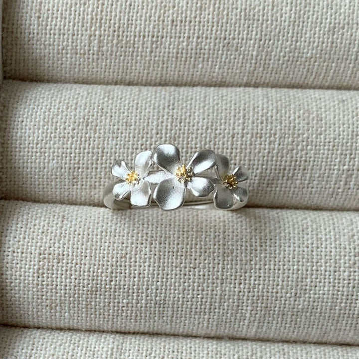 Buddha Stones Anello regolabile in argento sterling 925 con design gardenia, ideale per protezione e sicurezza. - Argento sterling 925 (regolabile) - image 0