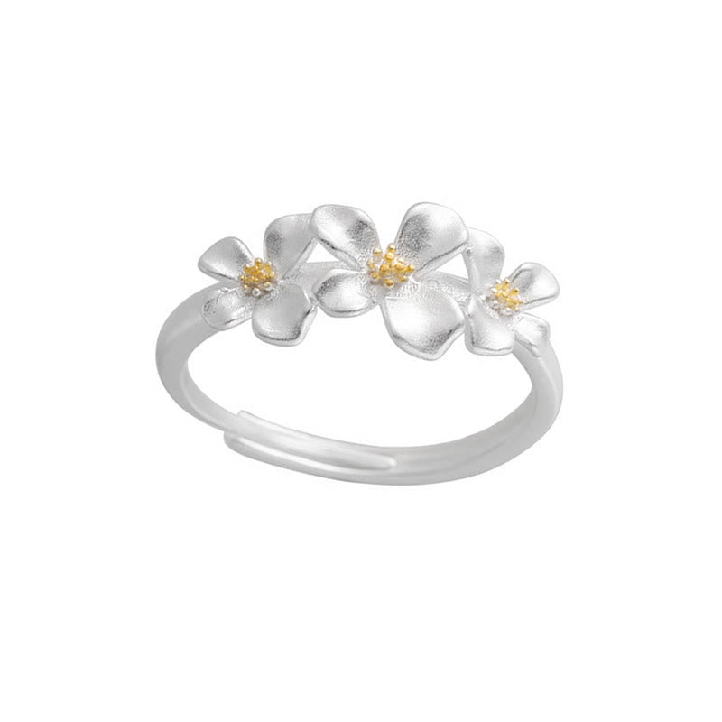 Buddha Stones Anello regolabile in argento sterling 925 con design gardenia, ideale per protezione e sicurezza. - image 14