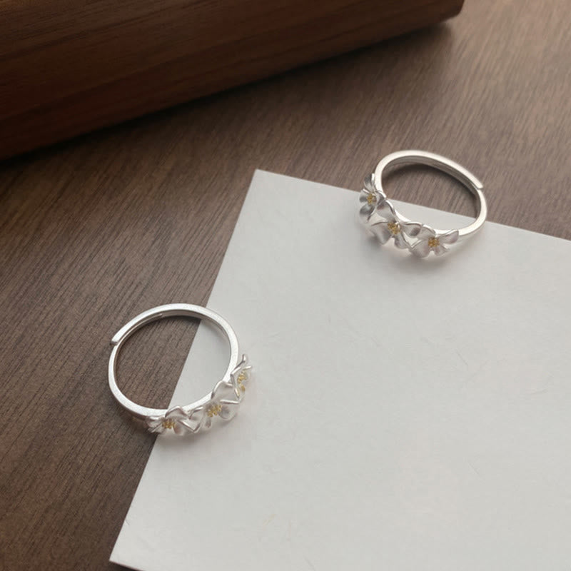 Buddha Stones Anello regolabile in argento sterling 925 con design gardenia, ideale per protezione e sicurezza. - image 9