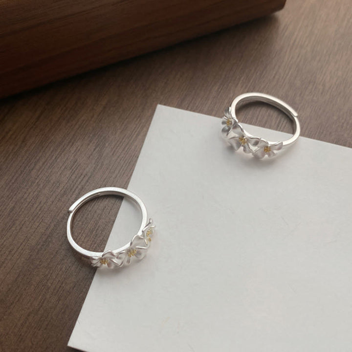 Buddha Stones Anello regolabile in argento sterling 925 con design gardenia, ideale per protezione e sicurezza. - image 9