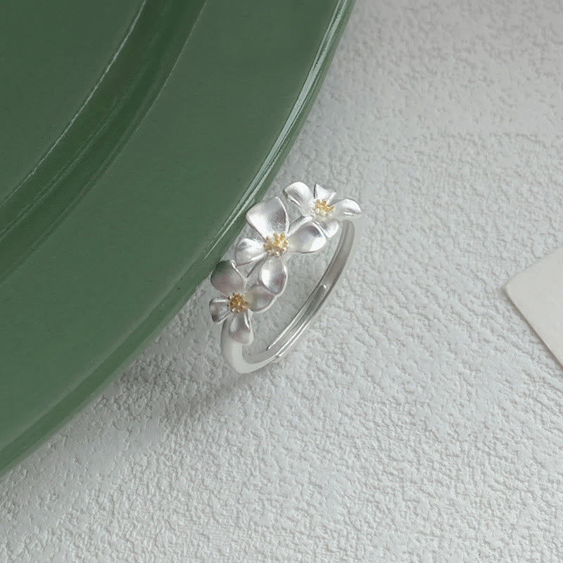 Buddha Stones Anello regolabile in argento sterling 925 con design gardenia, ideale per protezione e sicurezza. - image 1