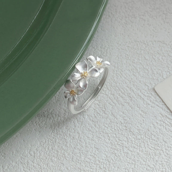 Buddha Stones Anello regolabile in argento sterling 925 con design gardenia, ideale per protezione e sicurezza. - image 1