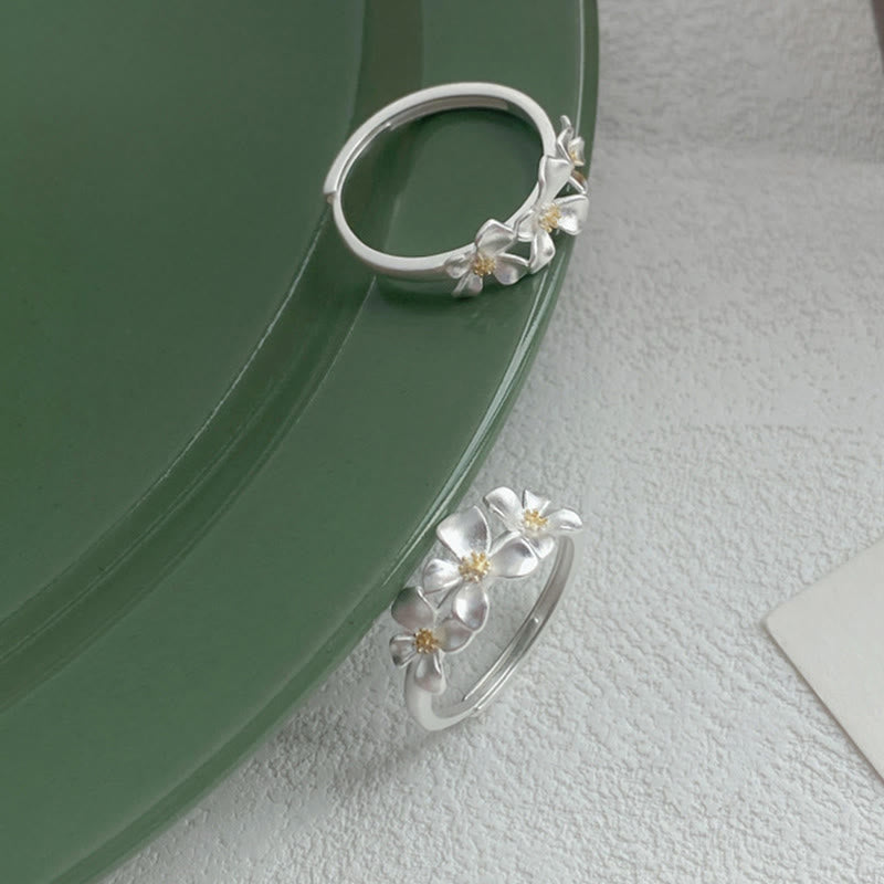 Buddha Stones Anello regolabile in argento sterling 925 con design gardenia, ideale per protezione e sicurezza. - image 3