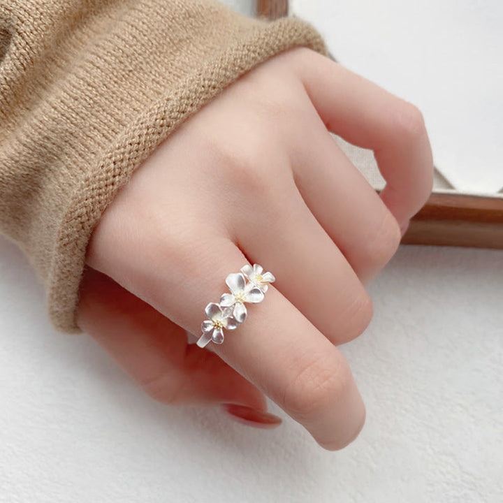 Buddha Stones Anello regolabile in argento sterling 925 con design gardenia, ideale per protezione e sicurezza. - image 12