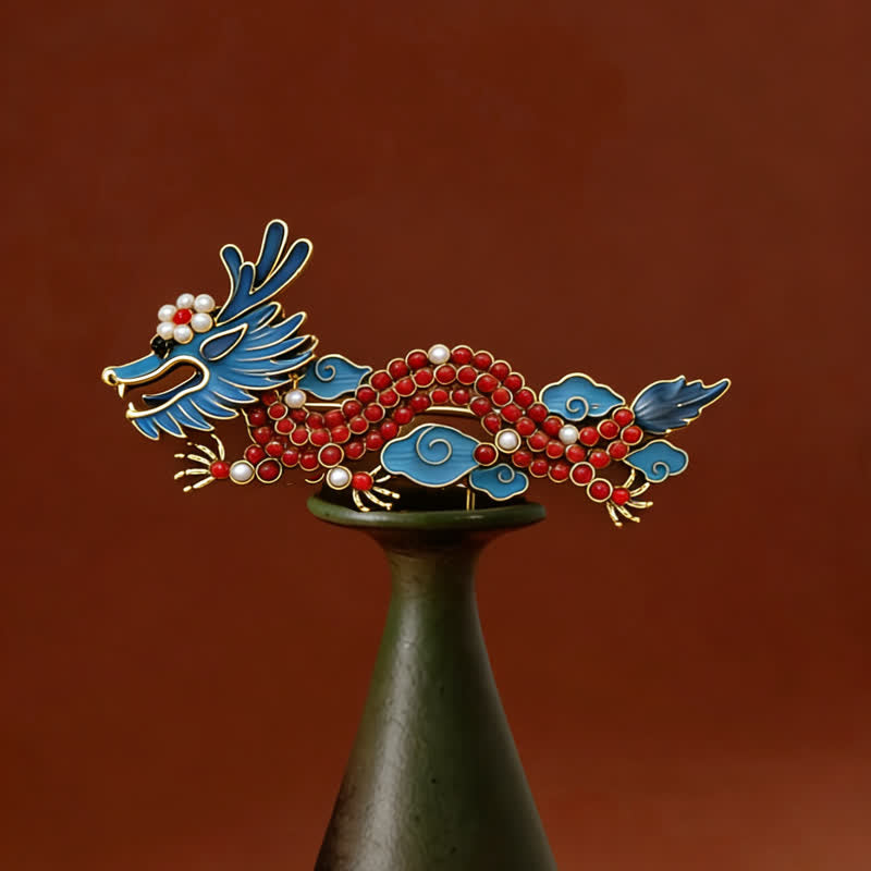 Buddha Stones Spilla portafortuna Drago Blu e Turchese Rosso - Drago blu 7,4*3,3 cm - image 0