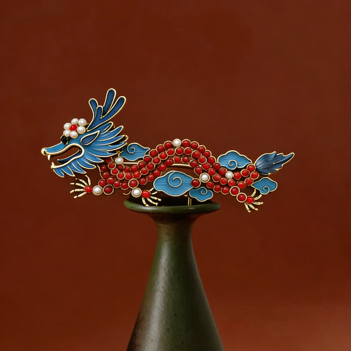 Buddha Stones Spilla portafortuna Drago Blu e Turchese Rosso - Drago blu 7,4*3,3 cm - image 0