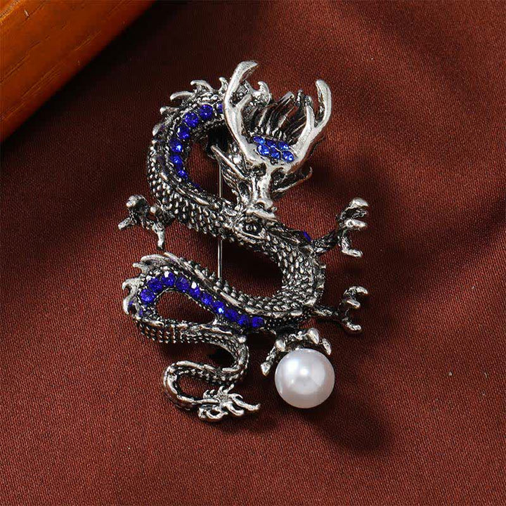 Buddha Stones Spilla della forza con perla di drago dominante - Drago blu argentato 2,4*5 cm - image 3