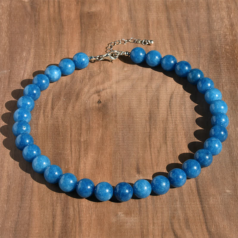 Buddha Stones Collana curativa con perle di tormalina acquamarina naturale da 12 mm - Apatite naturale (il colore può variare) - image 15