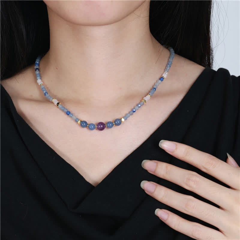 Buddha Stones Collana rilassante con perle di avventurina blu naturale e giada bianca - image 4