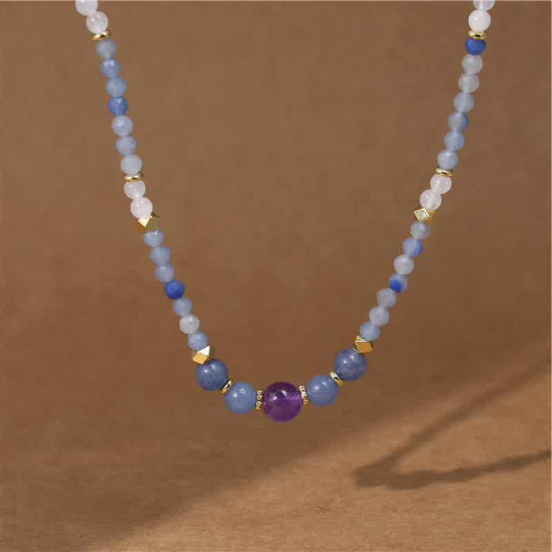 Buddha Stones Collana rilassante con perle di avventurina blu naturale e giada bianca - image 1