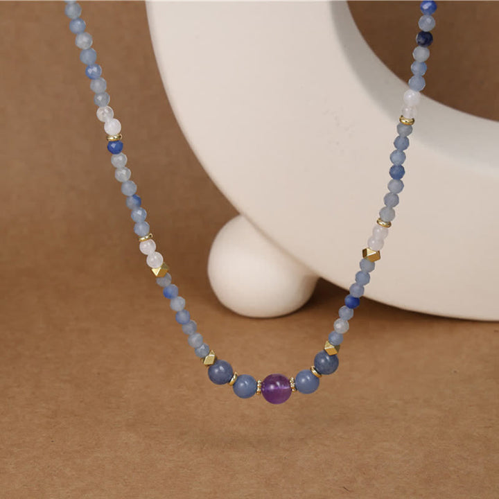 Buddha Stones Collana rilassante con perle di avventurina blu naturale e giada bianca - image 7