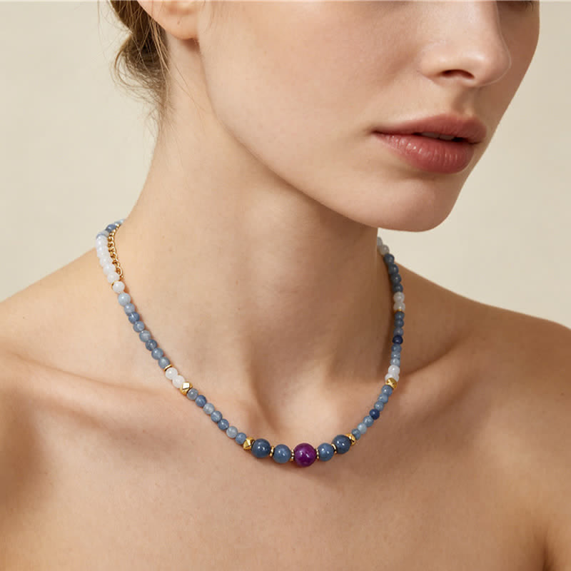 Buddha Stones Collana rilassante con perle di avventurina blu naturale e giada bianca - image 8