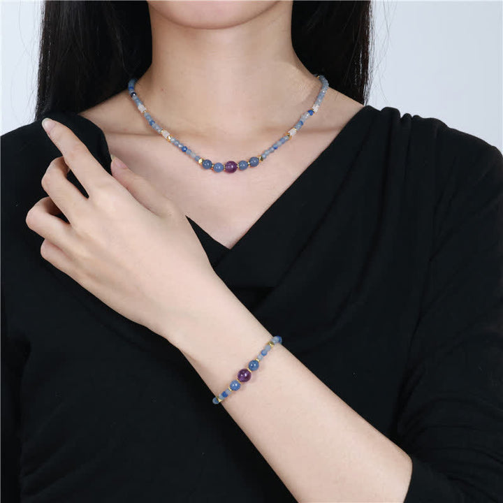 Buddha Stones Collana rilassante con perle di avventurina blu naturale e giada bianca - image 9