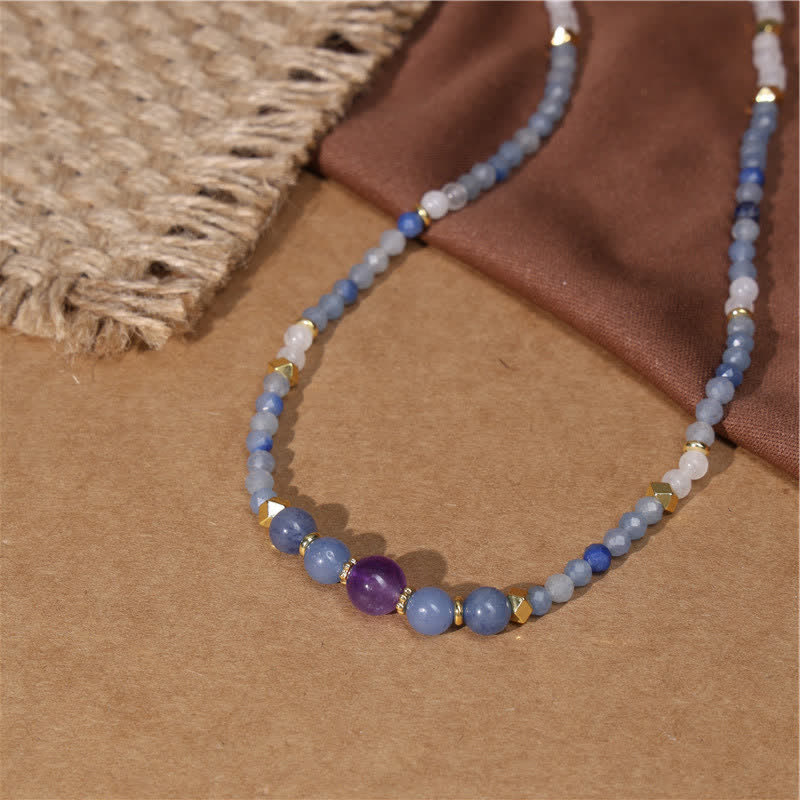 Buddha Stones Collana rilassante con perle di avventurina blu naturale e giada bianca - image 3