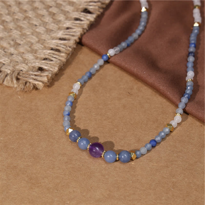 Buddha Stones Collana rilassante con perle di avventurina blu naturale e giada bianca - image 3