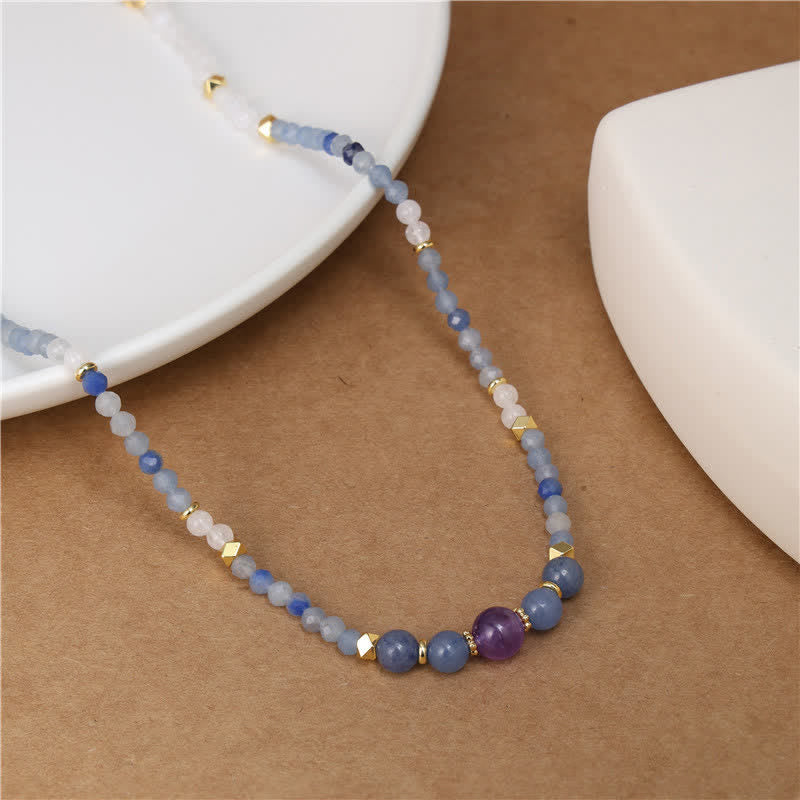 Buddha Stones Collana rilassante con perle di avventurina blu naturale e giada bianca - image 2