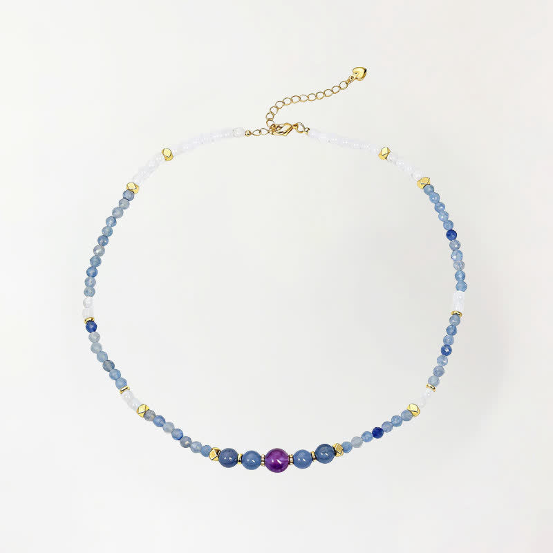 Buddha Stones Collana rilassante con perle di avventurina blu naturale e giada bianca - Avventurina blu naturale (il colore può variare) - image 0
