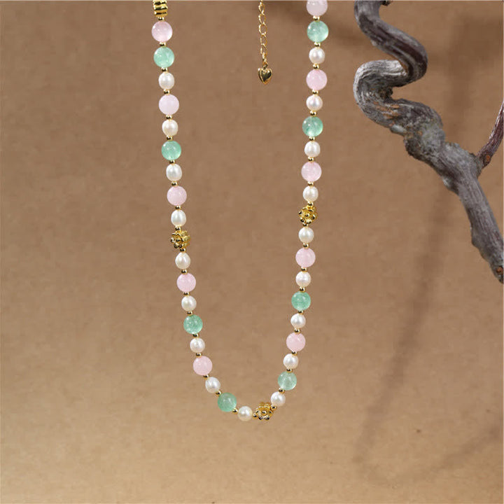 Buddha Stones Collana Peace con perle di quarzo rosa naturale, quarzo verde fragola e quarzo rosa. - image 8