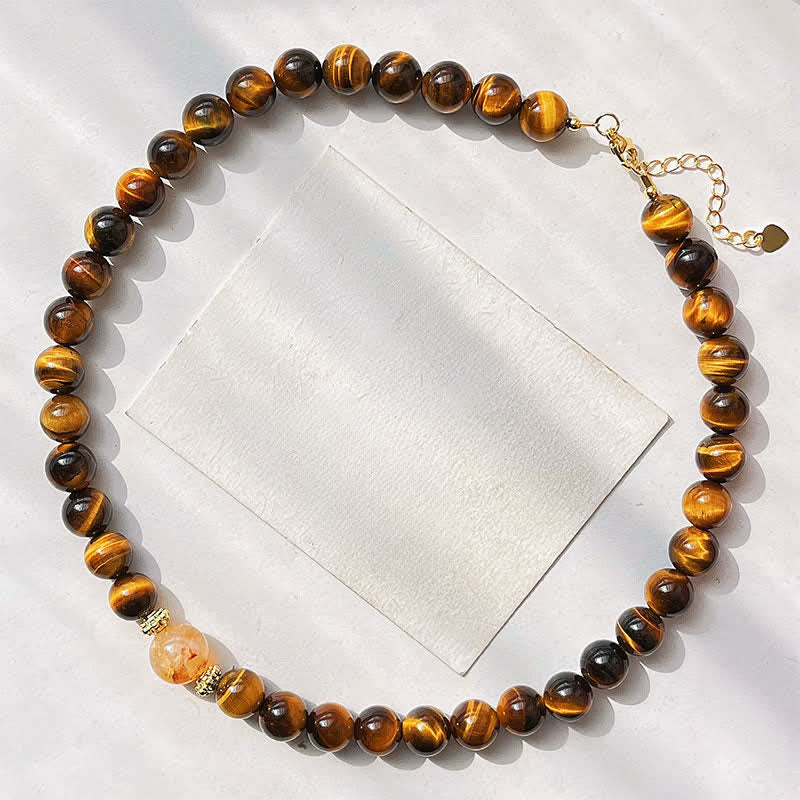 Buddha Stones Collana con perle di citrino occhio di tigre naturale e simbolo del coraggio - Occhio di tigre naturale (il colore può variare) - image 0