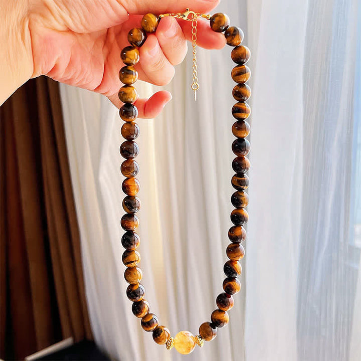 Buddha Stones Collana con perle di citrino occhio di tigre naturale e simbolo del coraggio - image 6