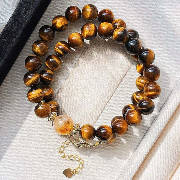 Buddha Stones Collana con perle di citrino occhio di tigre naturale e simbolo del coraggio - image 2