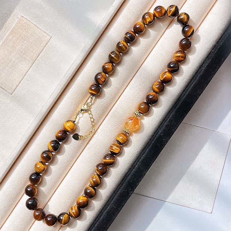Buddha Stones Collana con perle di citrino occhio di tigre naturale e simbolo del coraggio - image 1
